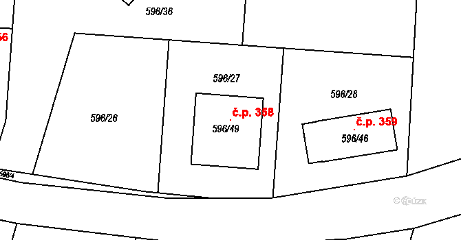 Malešov 358 na parcele st. 596/49 v KÚ Malešov, Katastrální mapa