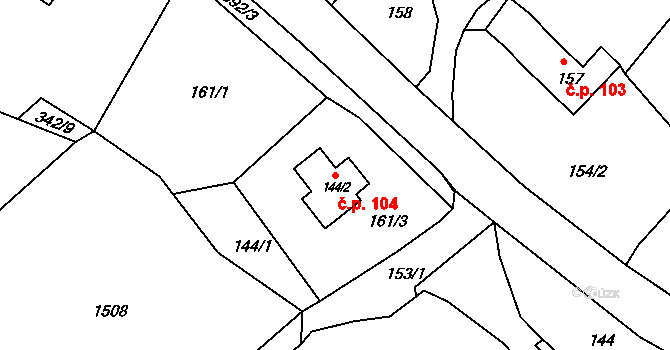 Rychnov 104, Verneřice na parcele st. 144/2 v KÚ Rychnov u Verneřic, Katastrální mapa