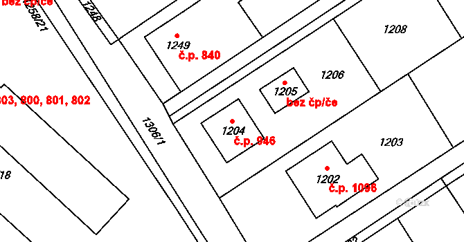 Bystřice 946 na parcele st. 1204 v KÚ Bystřice nad Olší, Katastrální mapa