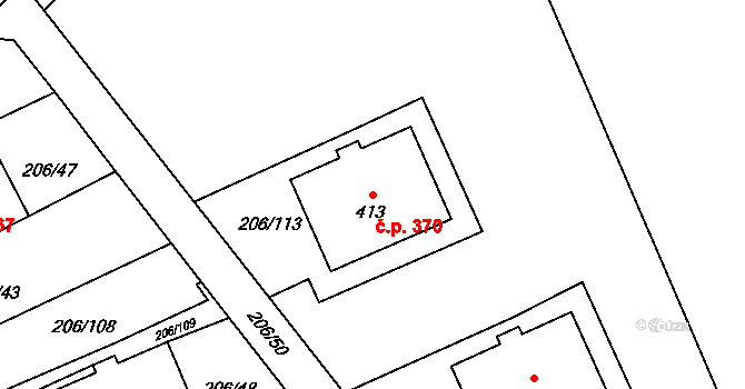Horoměřice 370 na parcele st. 413 v KÚ Horoměřice, Katastrální mapa