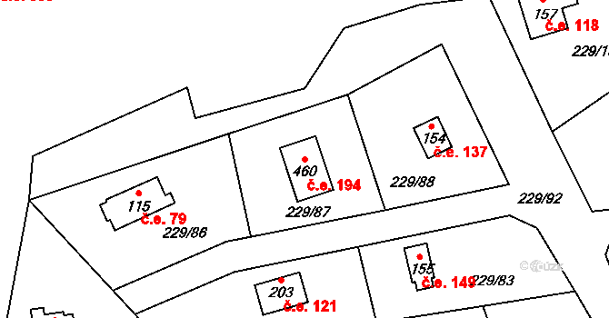 Hostěradice 194, Kamenný Přívoz na parcele st. 460 v KÚ Hostěradice, Katastrální mapa