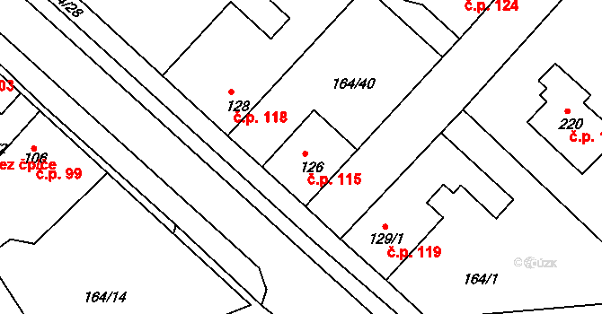 Kyšice 115 na parcele st. 126 v KÚ Kyšice, Katastrální mapa