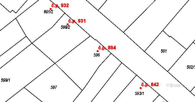 Mistřín 894, Svatobořice-Mistřín na parcele st. 596 v KÚ Mistřín, Katastrální mapa
