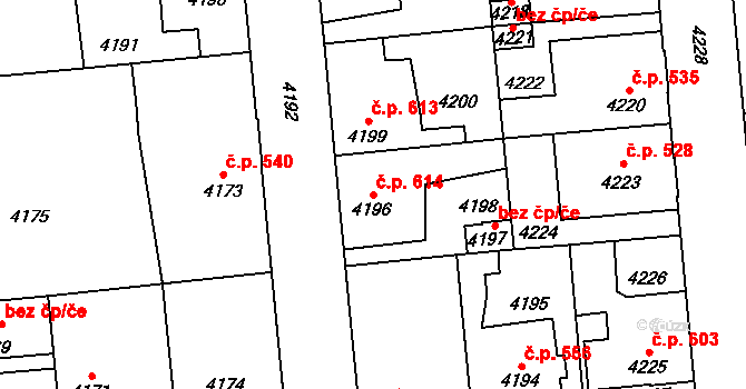 Kročehlavy 614, Kladno na parcele st. 4196 v KÚ Kročehlavy, Katastrální mapa