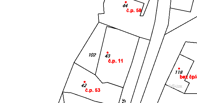 Hrusice 11 na parcele st. 43 v KÚ Hrusice, Katastrální mapa