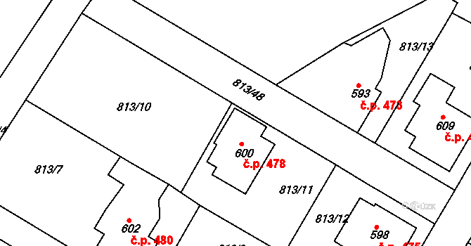 Hejnice 478 na parcele st. 600 v KÚ Hejnice, Katastrální mapa