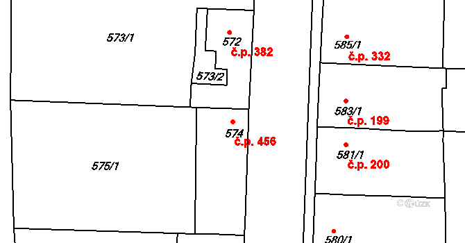 Tuchlovice 456 na parcele st. 574 v KÚ Tuchlovice, Katastrální mapa