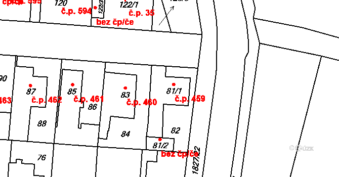 Kosmonosy 459 na parcele st. 81/1 v KÚ Kosmonosy, Katastrální mapa