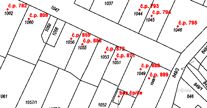 Tachov 872 na parcele st. 1053 v KÚ Tachov, Katastrální mapa