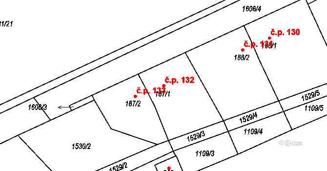 Oráčov 132 na parcele st. 187/1 v KÚ Oráčov, Katastrální mapa