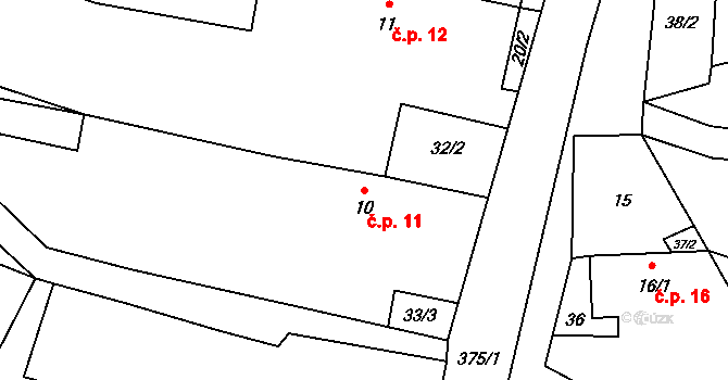 Třebutičky 11, Polepy na parcele st. 10 v KÚ Třebutičky, Katastrální mapa