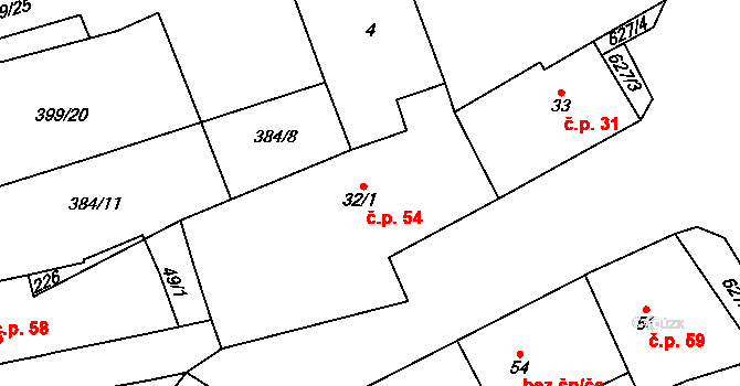 Račice 54 na parcele st. 32/1 v KÚ Račice u Štětí, Katastrální mapa