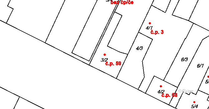Travčice 59 na parcele st. 3/2 v KÚ Travčice, Katastrální mapa