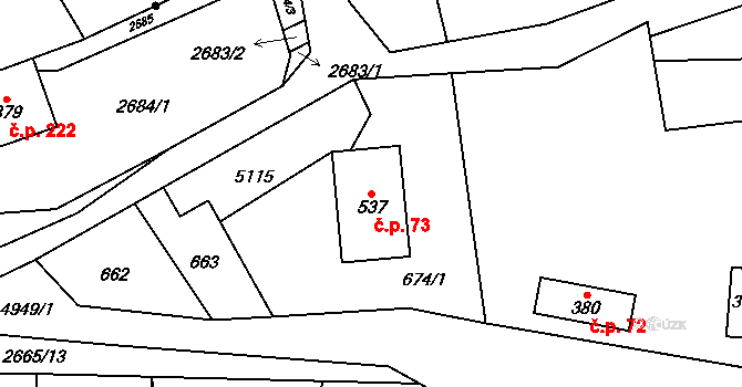 Francova Lhota 73 na parcele st. 537 v KÚ Francova Lhota, Katastrální mapa