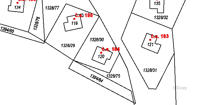 Milešov 184 na parcele st. 120 v KÚ Milešov nad Vltavou, Katastrální mapa