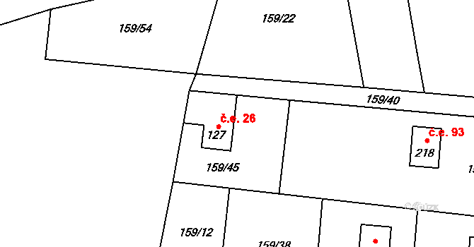 Blata 26, Zámostí-Blata na parcele st. 127 v KÚ Zámostí, Katastrální mapa