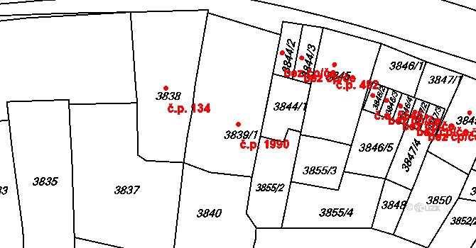 Ústí nad Labem-centrum 1990, Ústí nad Labem na parcele st. 3839/1 v KÚ Ústí nad Labem, Katastrální mapa