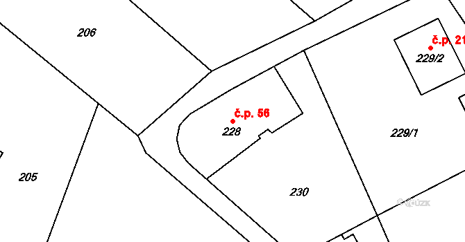 Závada 56, Petrovice u Karviné na parcele st. 228 v KÚ Závada nad Olší, Katastrální mapa