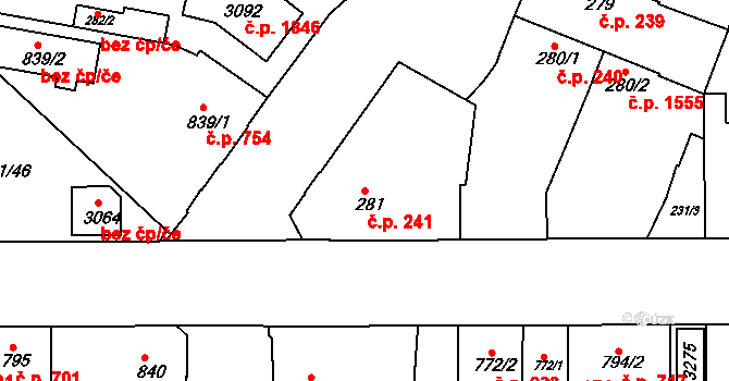 Lysá nad Labem 241 na parcele st. 281 v KÚ Lysá nad Labem, Katastrální mapa