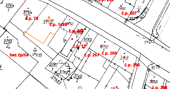 Poděbrady III 267, Poděbrady na parcele st. 3750/2 v KÚ Poděbrady, Katastrální mapa