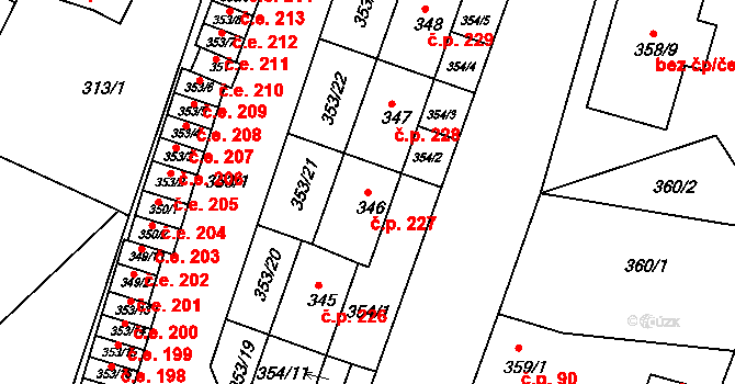 Miřetice u Klášterce nad Ohří 227, Klášterec nad Ohří na parcele st. 346 v KÚ Miřetice u Klášterce nad Ohří, Katastrální mapa