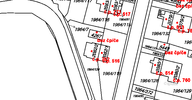 Borovina 762, Třebíč na parcele st. 2082/2 v KÚ Třebíč, Katastrální mapa