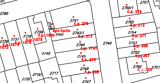 Černá Pole 1741, Brno na parcele st. 2744 v KÚ Černá Pole, Katastrální mapa