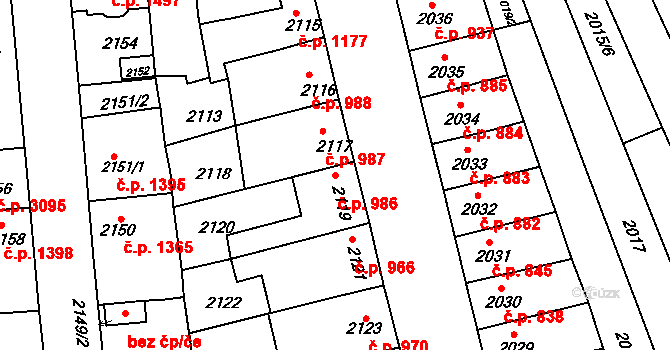 Líšeň 986, Brno na parcele st. 2119 v KÚ Líšeň, Katastrální mapa