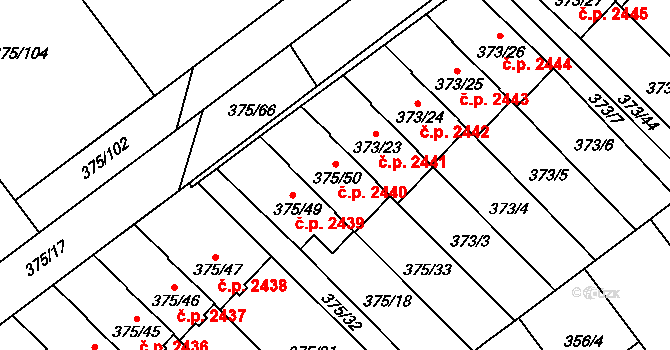Tábor 2440 na parcele st. 375/50 v KÚ Klokoty, Katastrální mapa