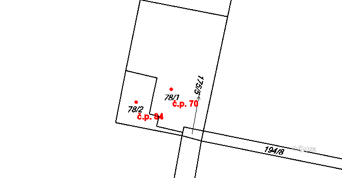 Hříběcí 70, Horní Cerekev na parcele st. 78/1 v KÚ Hříběcí, Katastrální mapa