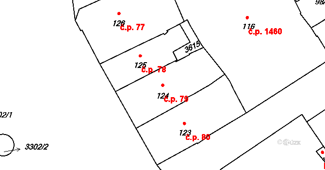 Pelhřimov 79 na parcele st. 124 v KÚ Pelhřimov, Katastrální mapa