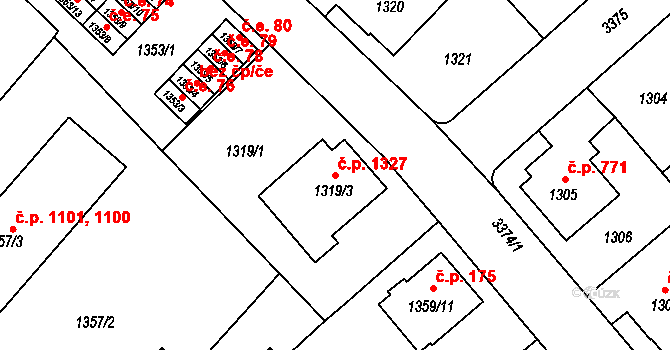 Pelhřimov 1327 na parcele st. 1319/3 v KÚ Pelhřimov, Katastrální mapa
