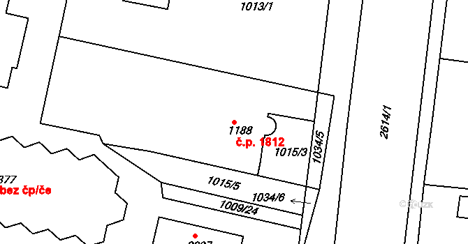 Nový Bydžov 1812 na parcele st. 1188 v KÚ Nový Bydžov, Katastrální mapa