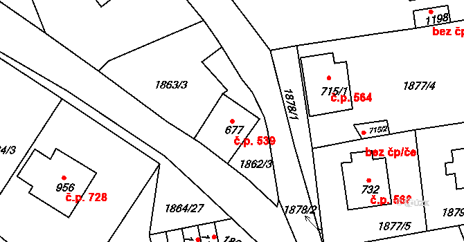 Česká Kamenice 539 na parcele st. 677 v KÚ Česká Kamenice, Katastrální mapa