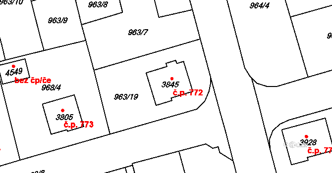 Klatovy III 772, Klatovy na parcele st. 3845 v KÚ Klatovy, Katastrální mapa