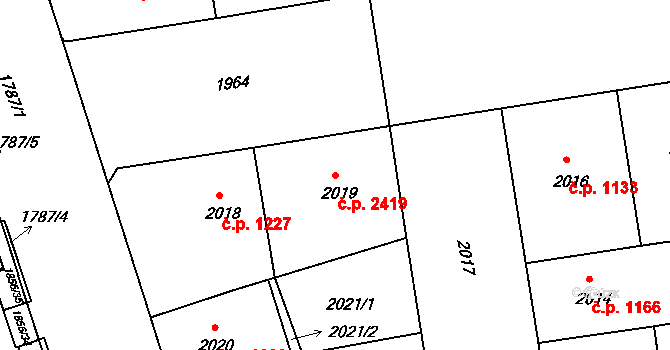 Žižkov 2419, Praha na parcele st. 2019 v KÚ Žižkov, Katastrální mapa