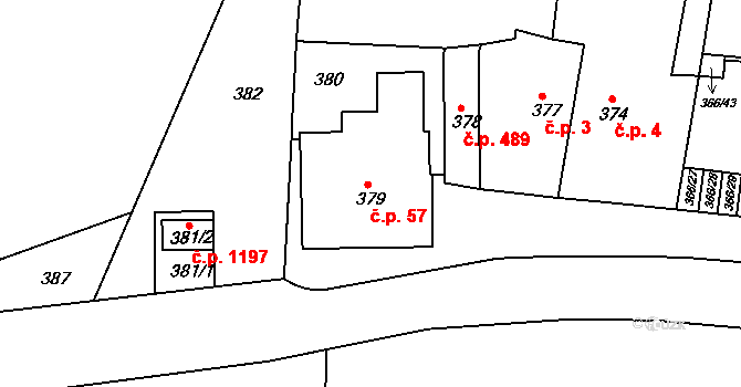 Kunratice 57, Praha na parcele st. 379 v KÚ Kunratice, Katastrální mapa