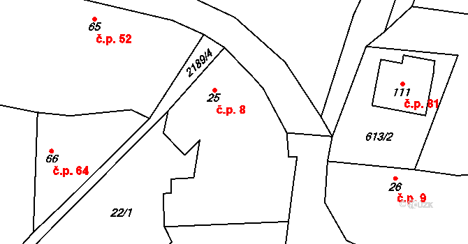 Čečelovice 8 na parcele st. 25 v KÚ Čečelovice, Katastrální mapa