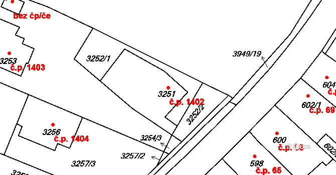 České Budějovice 7 1402, České Budějovice na parcele st. 3251 v KÚ České Budějovice 7, Katastrální mapa