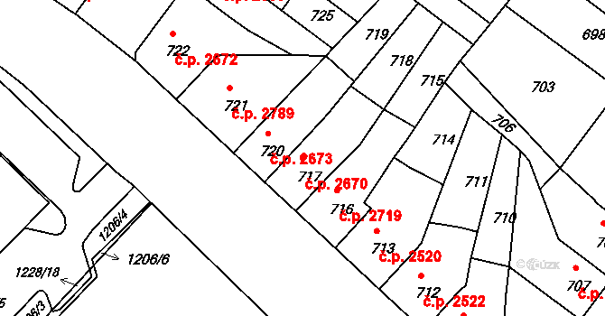 Chomutov 2670 na parcele st. 717 v KÚ Chomutov II, Katastrální mapa