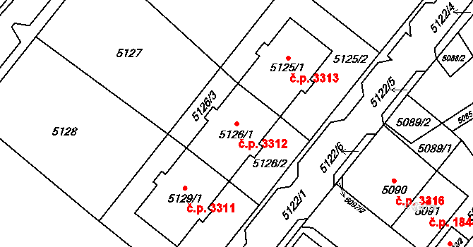 Chomutov 3312 na parcele st. 5126/1 v KÚ Chomutov I, Katastrální mapa