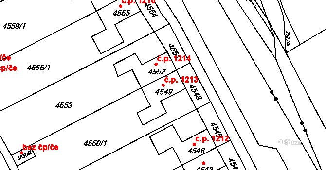 Jirkov 1213 na parcele st. 4549 v KÚ Jirkov, Katastrální mapa