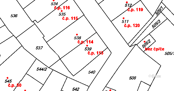 Pražské Předměstí 113, Bílina na parcele st. 539 v KÚ Bílina, Katastrální mapa