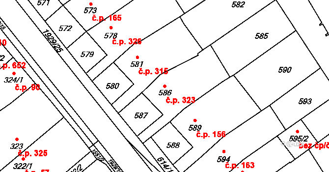 Zbýšov 323 na parcele st. 586 v KÚ Zbýšov u Oslavan, Katastrální mapa