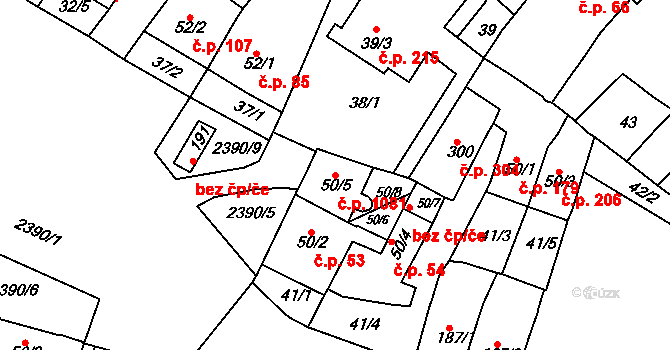 Rosice 1081 na parcele st. 50/5 v KÚ Rosice u Brna, Katastrální mapa