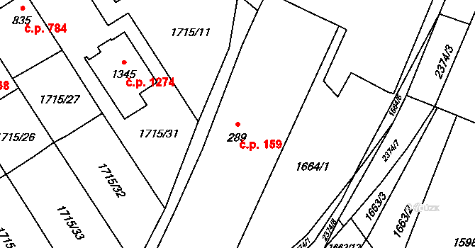 Kateřinky 159, Opava na parcele st. 289 v KÚ Kateřinky u Opavy, Katastrální mapa
