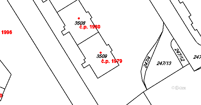 Česká Třebová 1979,1980,1981,1982, na parcele st. 3509 v KÚ Česká Třebová, Katastrální mapa
