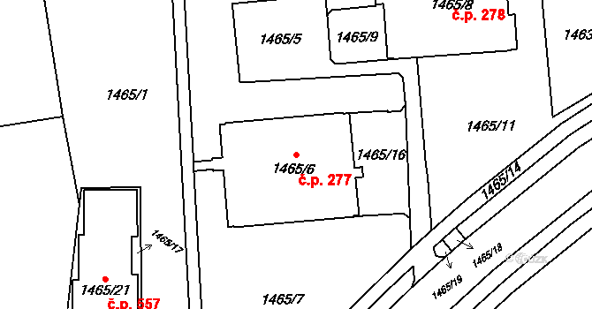 Šumbark 277, Havířov na parcele st. 1465/6 v KÚ Šumbark, Katastrální mapa