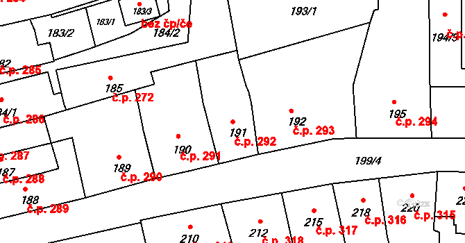 Šluknov 292 na parcele st. 191 v KÚ Šluknov, Katastrální mapa