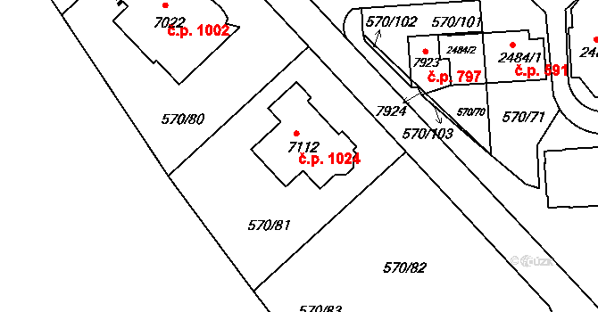Borovina 1024, Třebíč na parcele st. 7112 v KÚ Třebíč, Katastrální mapa